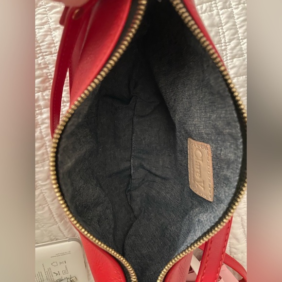 CLARE V. Petit Moyen Messenger Leather Shoulder or Crossbody Bag Rouge Nappa Red - Picture 9 of 13